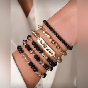 Black and Gold Blessed Stackable Beaded Bracelet Set